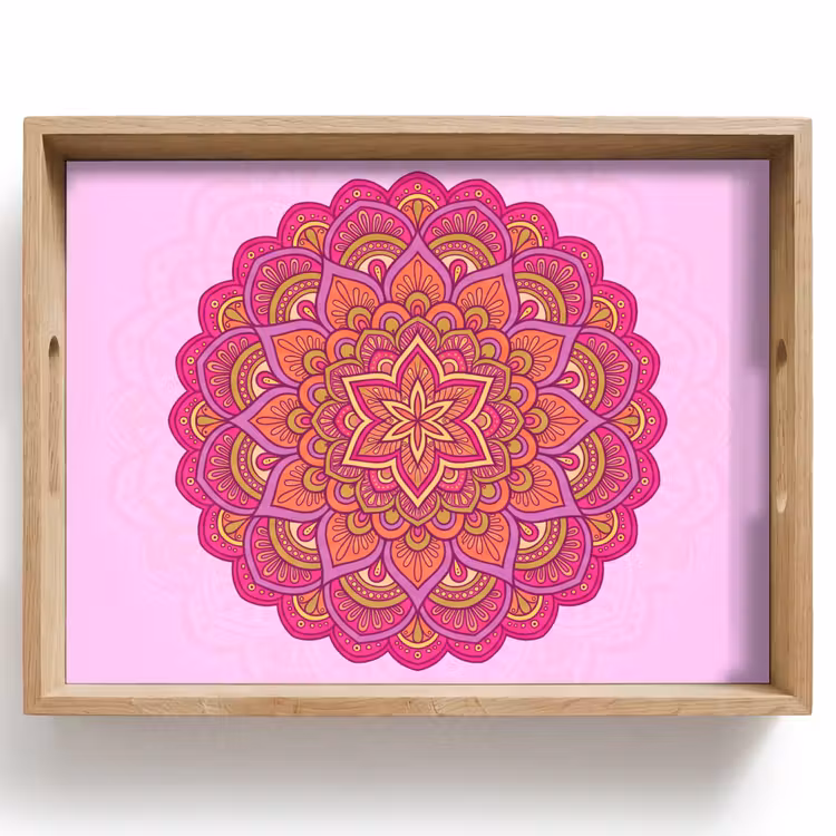 Tray - Mandala - Circle - Spiritual - Eastern - Pink — 1