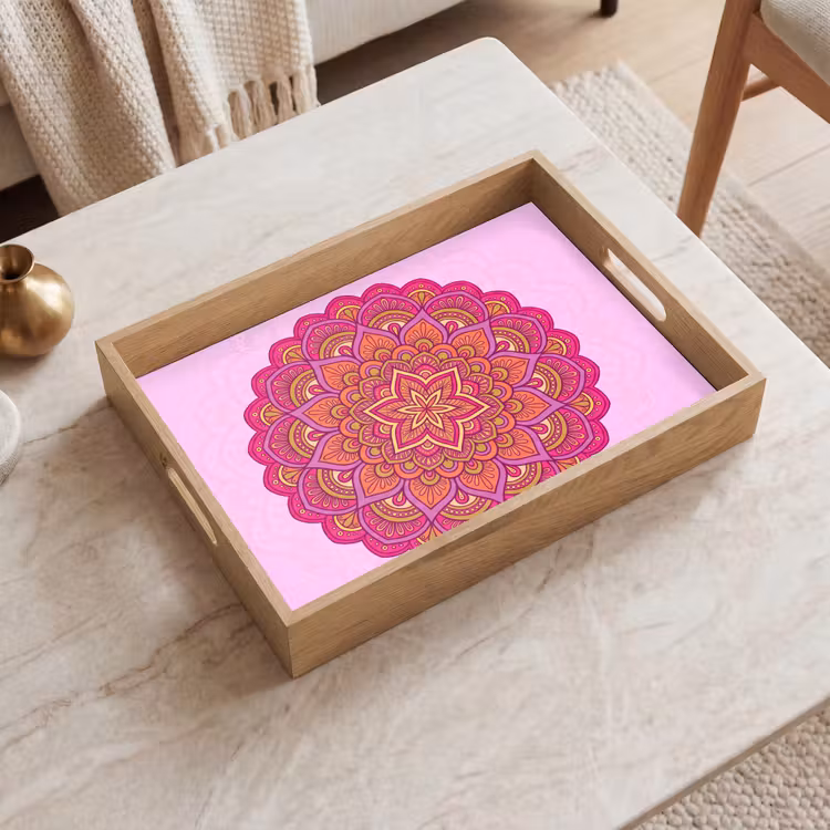 Tray - Mandala - Circle - Spiritual - Eastern - Pink — 2