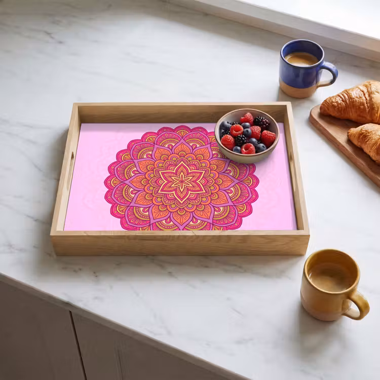 Tray - Mandala - Circle - Spiritual - Eastern - Pink — 3