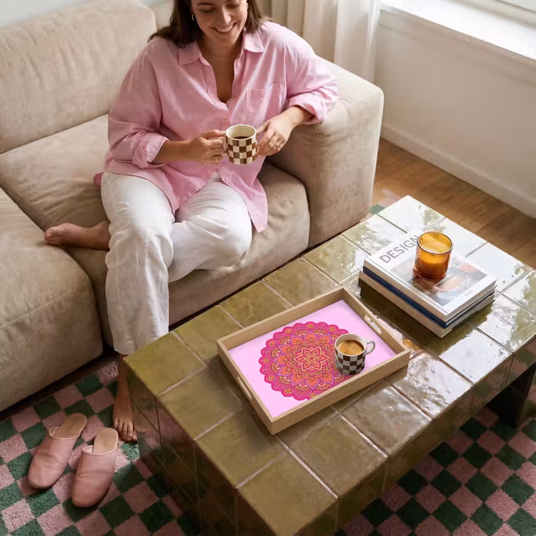 Tray - Mandala - Circle - Spiritual - Eastern - Pink — 4