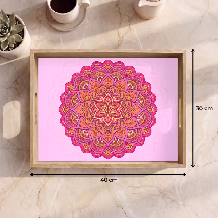 Tray - Mandala - Circle - Spiritual - Eastern - Pink — 8