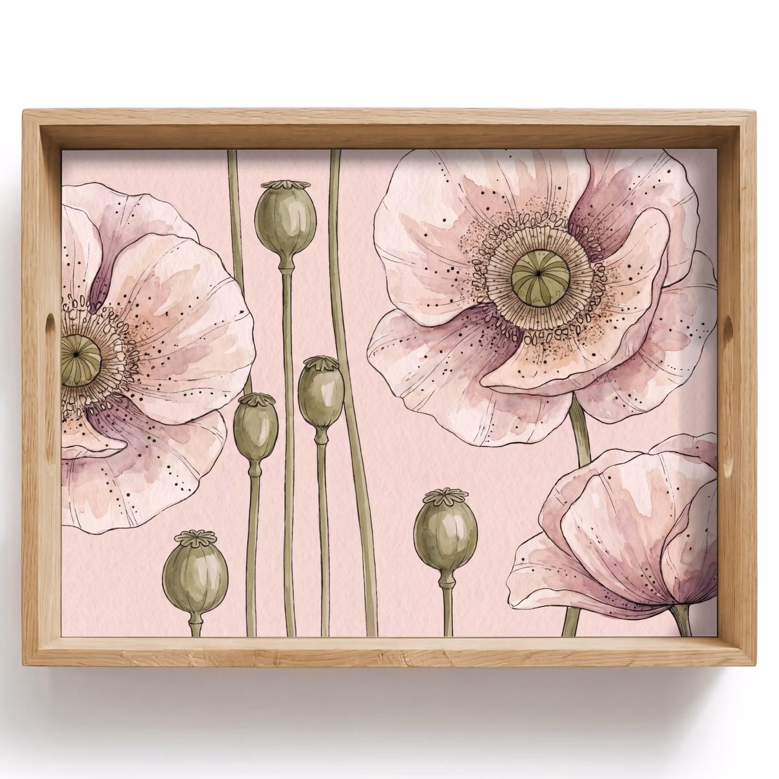 Tray - Flowers - Summer - Nature - Watercolor - Pink — 1