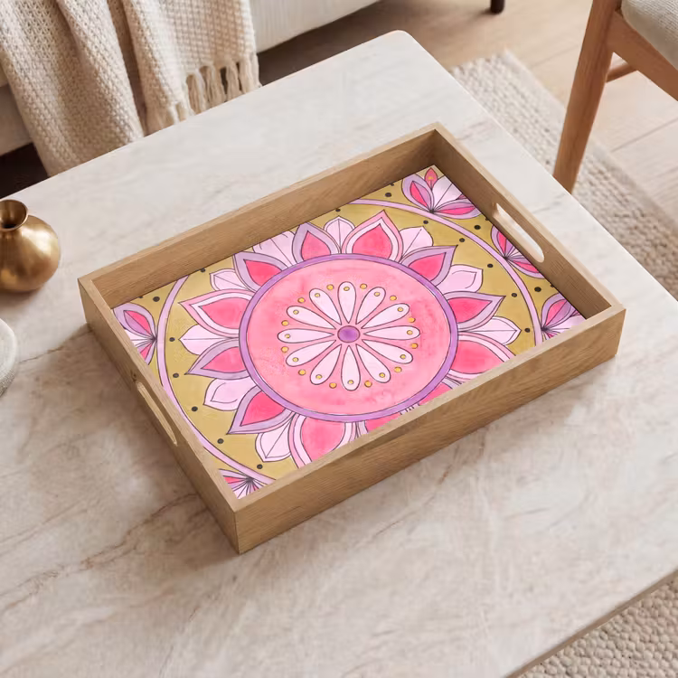 Tray - Mandala - Pattern - Art - Watercolor - Pink — 2