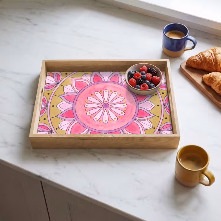 Tray - Mandala - Pattern - Art - Watercolor - Pink — 3