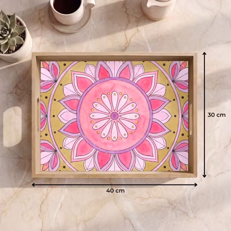 Tray - Mandala - Pattern - Art - Watercolor - Pink — 8