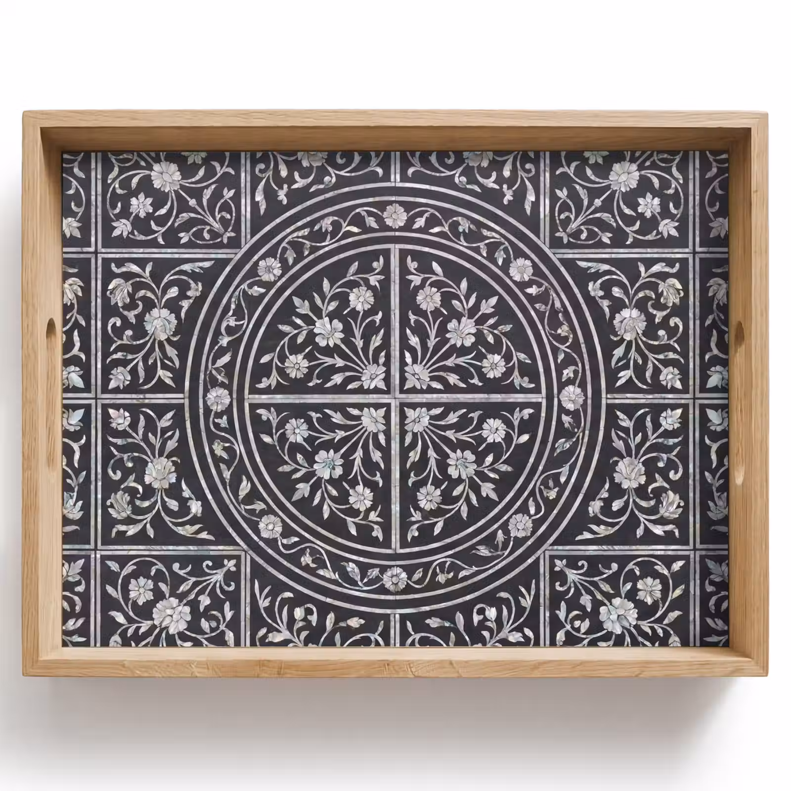 Tray - Pattern - Floral Motif - Decorative - Classic - Black — 1