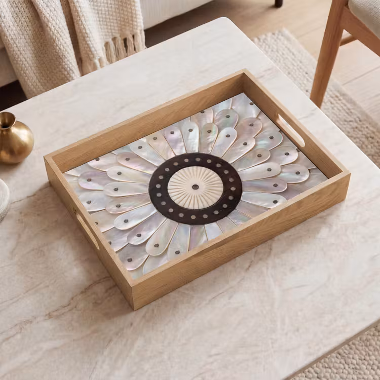 Tray - Mother-of-Pearl - Pattern - Decoration - Craft - White — 2