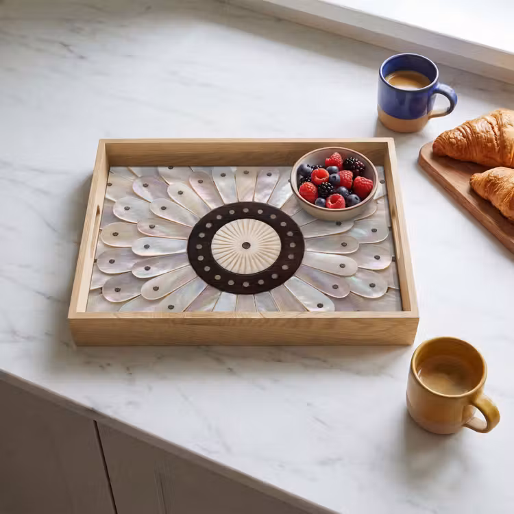 Tray - Mother-of-Pearl - Pattern - Decoration - Craft - White — 3