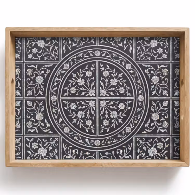 Tray - Pattern - Floral Motif - Decorative - Classic - Black — 1