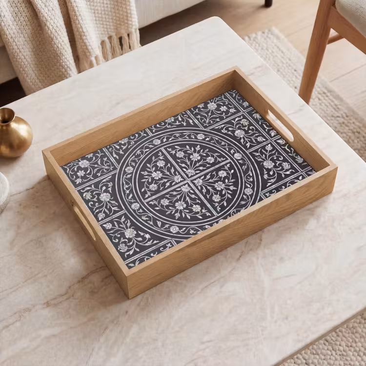 Tray - Pattern - Floral Motif - Decorative - Classic - Black — 2