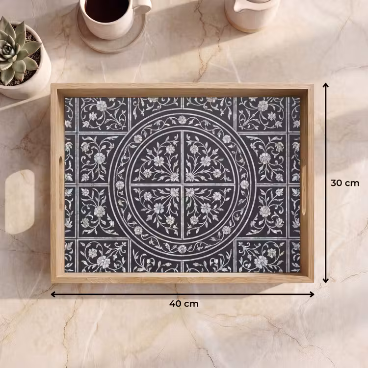 Tray - Pattern - Floral Motif - Decorative - Classic - Black — 8