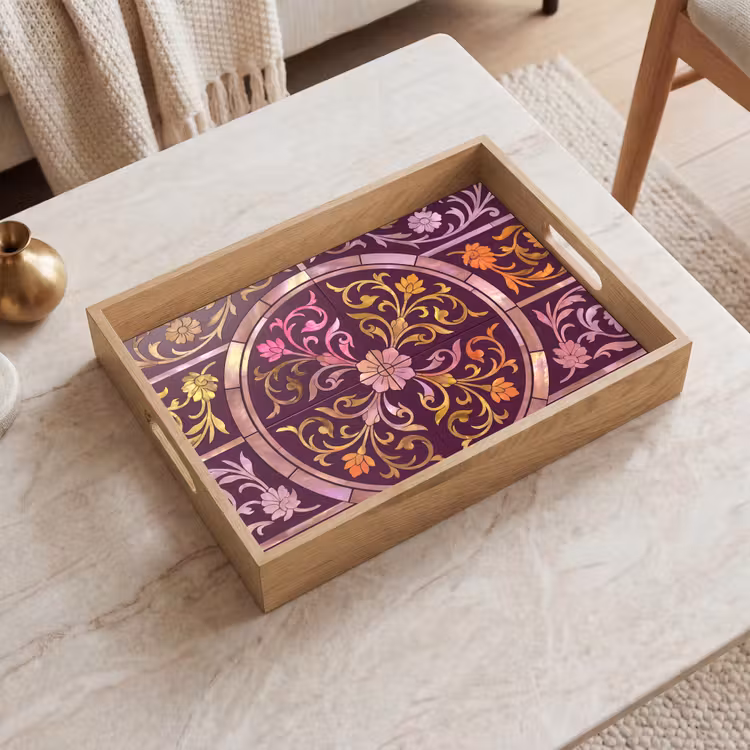 Tray - Pattern - Floral - Oriental - Purple - Gold — 2