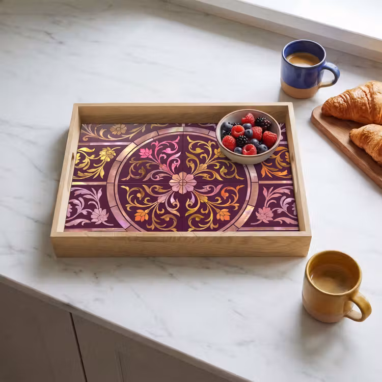 Tray - Pattern - Floral - Oriental - Purple - Gold — 3