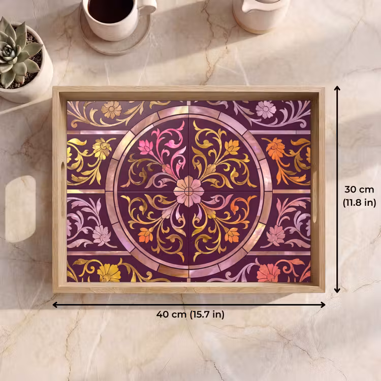 Tray - Pattern - Floral - Oriental - Purple - Gold — 7