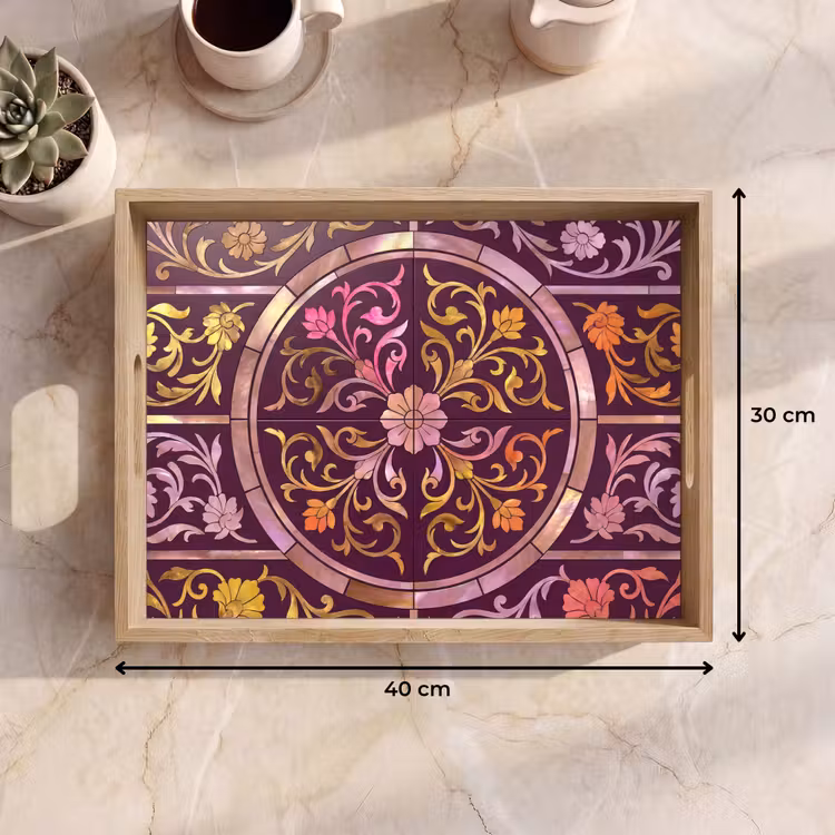 Tray - Pattern - Floral - Oriental - Purple - Gold — 8