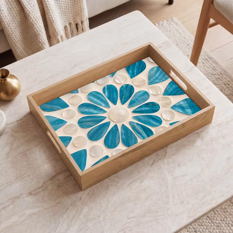 Tray - Pattern - Mosaic - Shells - Abstract - Turquoise — 2