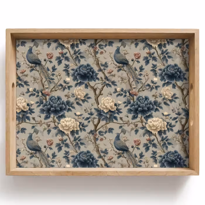 Tray - Peacock - Flowers - Blue