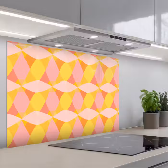 Kitchen splashback for hob - Colorful - Checkered pattern - Leaf shapes