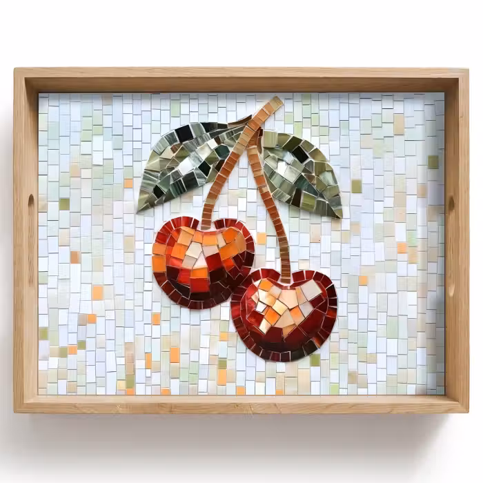 Tray - Cherry - Red - Mosaic - Leaves