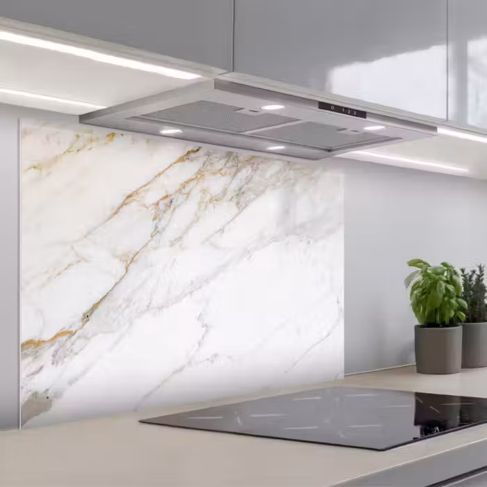 Kitchen splashback for hob - Marble - Stone - White - Gold - Marble look - Stone - Luxury
