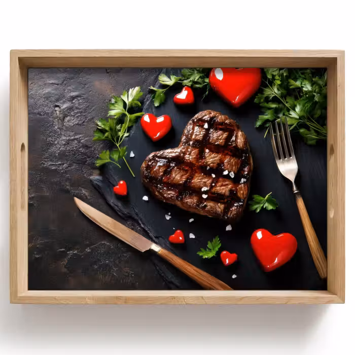 Tray - Steak - Heart - Cutlery