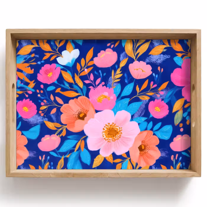 Tray - Flowers - Blue - Pink