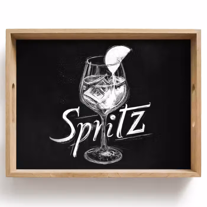 Tray - Glass spritz - Chalk letters - Ice cubes - Lemon