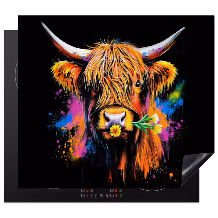 Induction hob protector - Scottish Highlander - Graffiti - Colorful - Flower - Animals