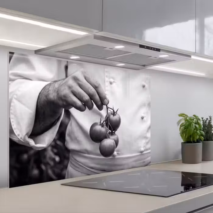 Kitchen splashback for hob - Tomatoes - Chef - Black - White