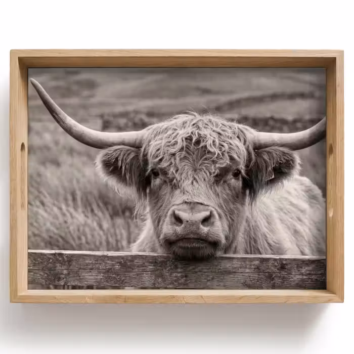 Tray - Scottish Highlander - Black - White - Wood