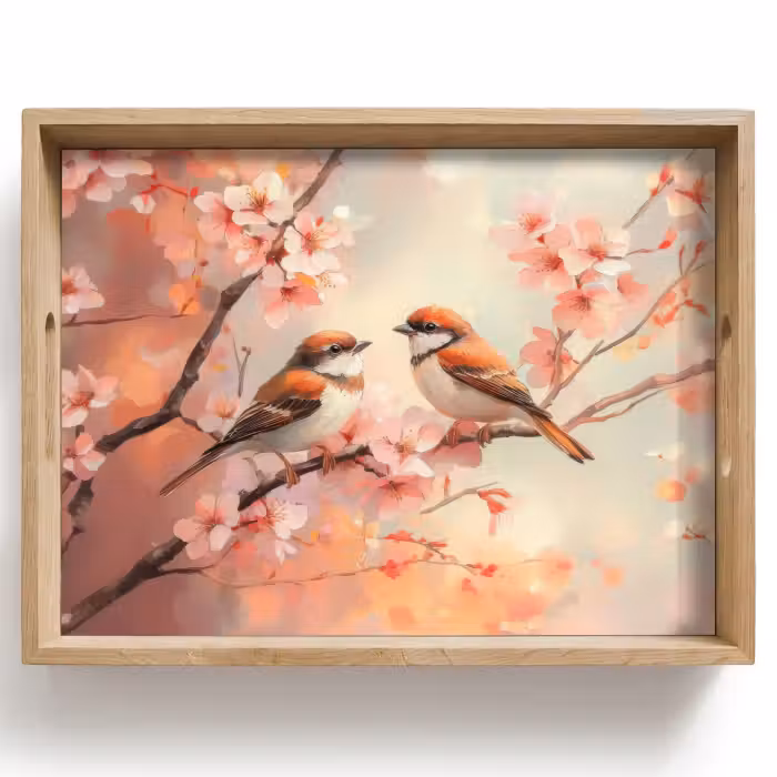 Tray - Birds - Romantic - Blossom Branch