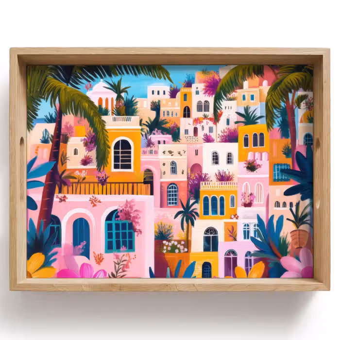 Tray - Colorful - Pink - Orange - Yellow - Flowers