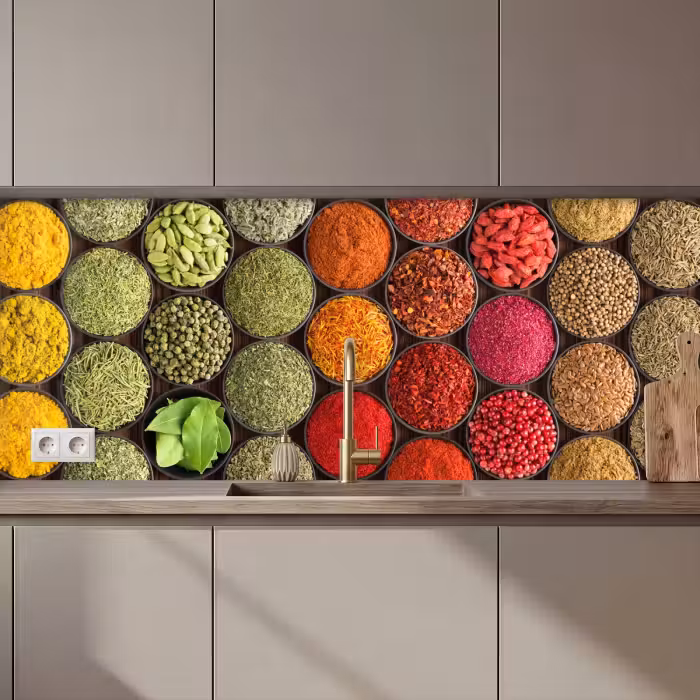 Kitchen splashback - Herbs - Bowls - Colorful - Texture