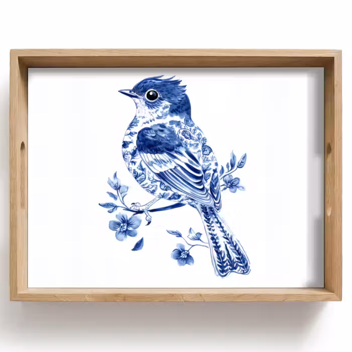 Tray - Bird - Delft blue - Illustration - Flowers