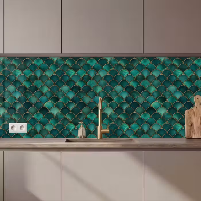 Kitchen splashback - Scales - Texture - Deep green - Gold