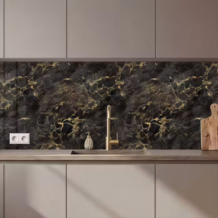 Kitchen splashback - Black - Marble - Gold - Nerf