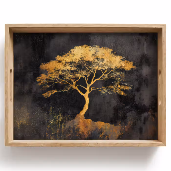 Tray - Tree - Painting - Gold - Abstract