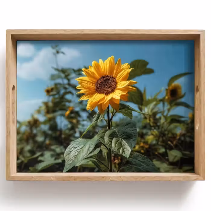 Tray - Sunflowers - Bright blue sky - Grass