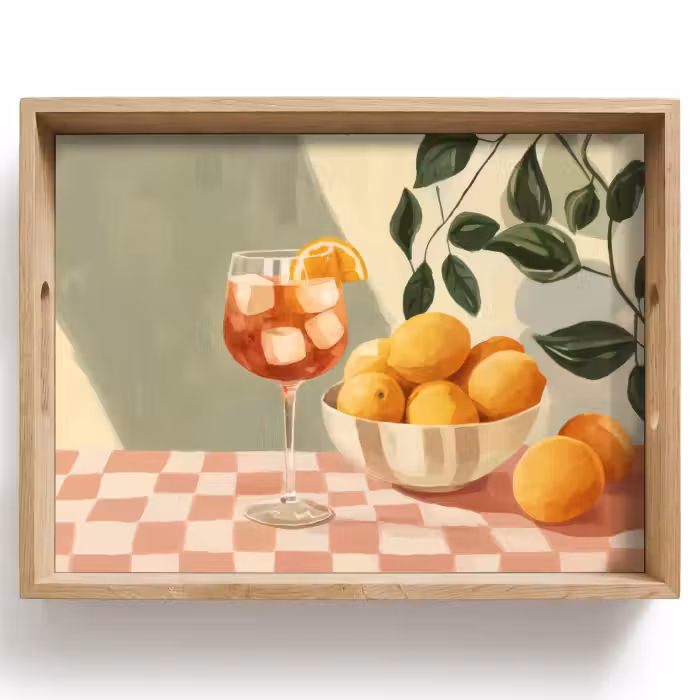 Tray - Lemons - Glass - Tablecloth - Blocked