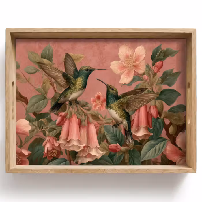 Tray - Hummingbirds - Flowers - Green - Pink