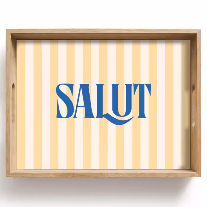 Tray - Salut - Quote - Stripes - Yellow - Blue - White