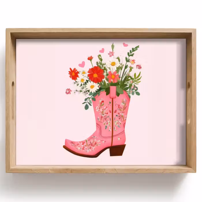 Tray - Cowboy boots - Pink - Bouquet - Flowers