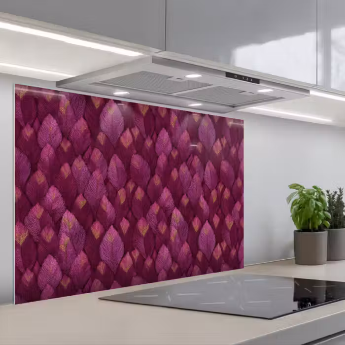 Kitchen splashback for hob - Leaves - Pattern - Burgundy
