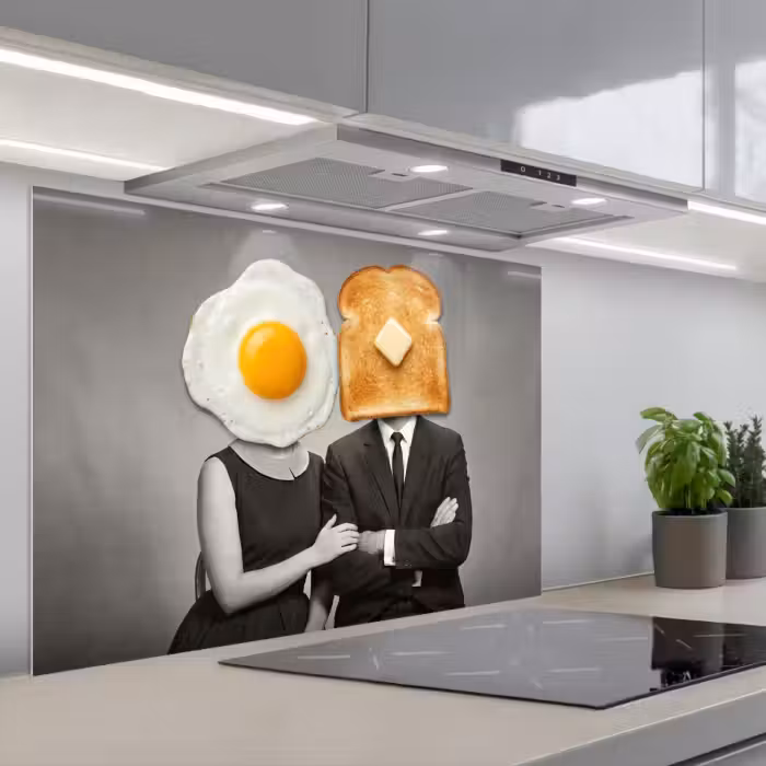 Kitchen splashback for hob - Breakfast - Couple - Egg - Bread