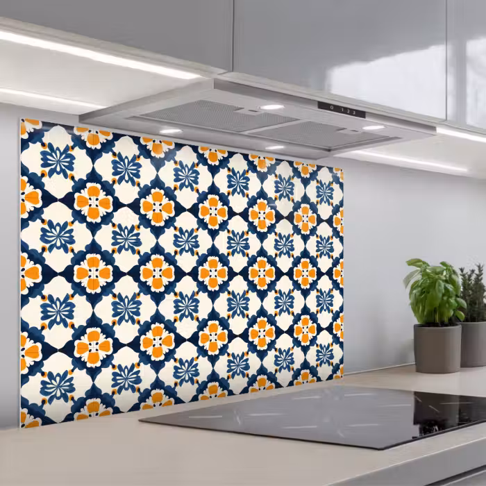 Kitchen splashback for hob - Classic - Geometric - Blue