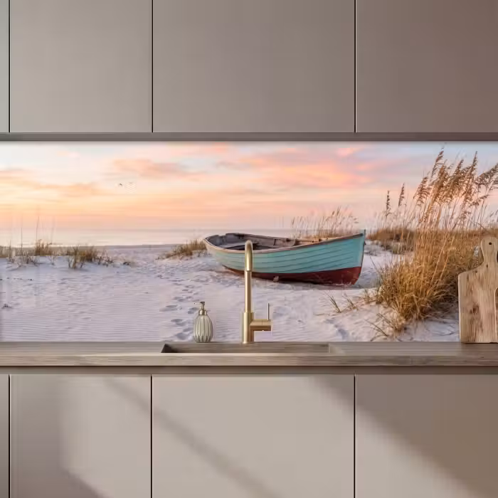 Kitchen splashback - Rustic - Rowing boat - Sandy beach