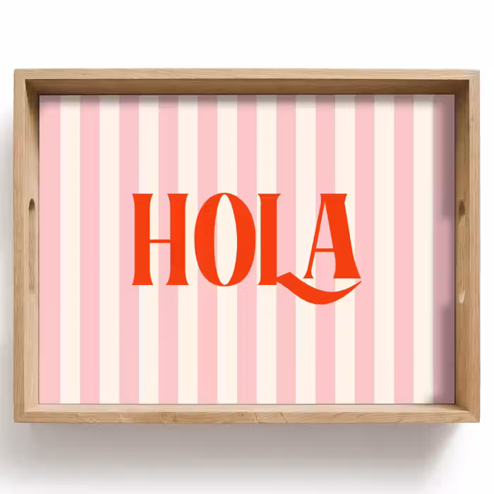 Tray - Hola - Quote - Stripes - Pastel - Pink - Red - White