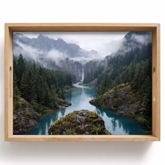 Tray - Waterfall - Trees - Mountains
