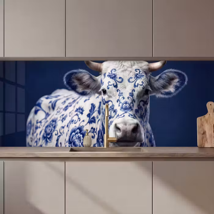 Kitchen splashback - Cow - Delft - Blue - Artistic