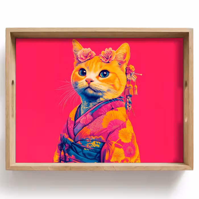 Tray - Cat - Kimono - Flowers - Pink